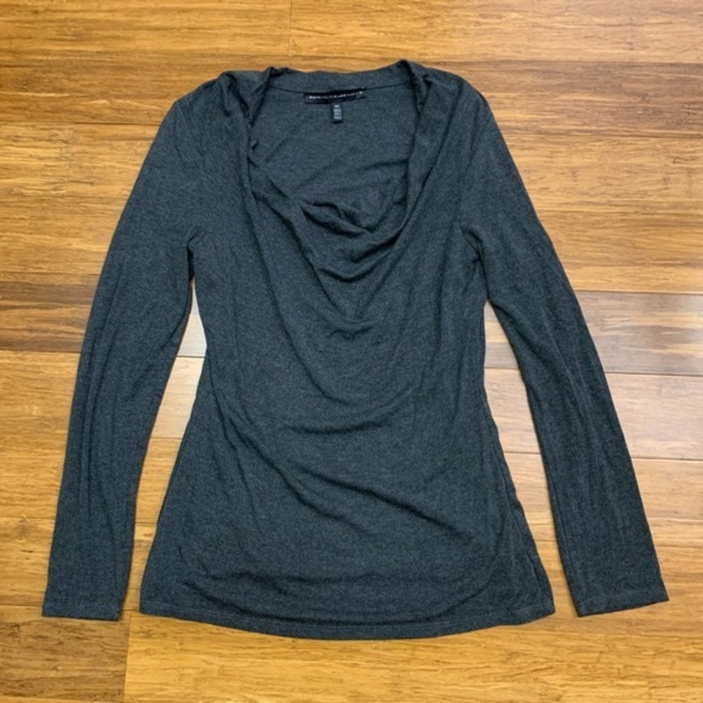 White House Black Market Top Womens XS Gray Cowl Neck Long Sleeve Blouse Work